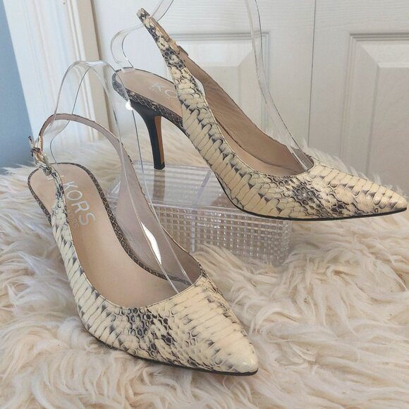 KORS Michael Kors Snakeskin Slingback Kitten Heel - Picture 1 of 11